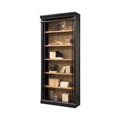 8-Foot Tall Wood Bookcase with 4 Adjustable Shelves, Steel Frame, Black