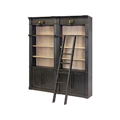 Two 8' Tall Bookcase Wall With Ladder, Storage Organizer, Display Shelf, Black