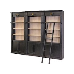 Three 8' Tall Bookcase Wall With Ladder, Storage Organizer, Display Shelf, Black