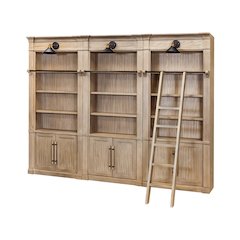 Three 8' Tall Bookcase Wall With Ladder, Storage Organizer, Display Shelf, Brown