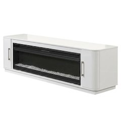 White Wide Fireplace Console, Solid Wood Fully Assembled TV Stand