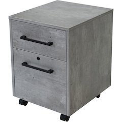 Two Drawer File Cabinet, Laminate, Rolling Casters, Locking, Gray