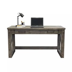 Wood Writing Desk, Dropfront Keyboard, Power Center, Gray