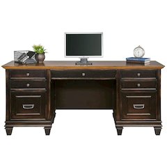 Elegant Office Desk With Drawers, Executive Writing Desk in Black Finish