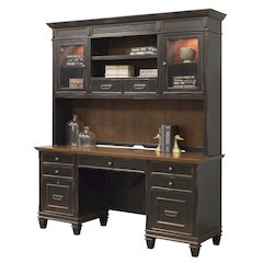 Wood Hutch, Wire Mesh Doors, 2 Utility Drawers, Black