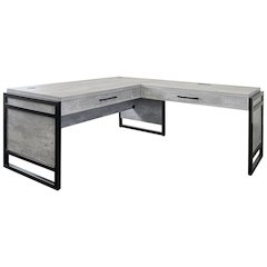 Open L-Desk & Return, Pencil Drawers, Power Center, Gray