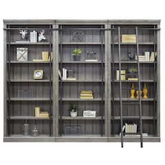 8-Foot Tall Bookcase Wall & Ladder, 5 Adjustable Shelves, Gray