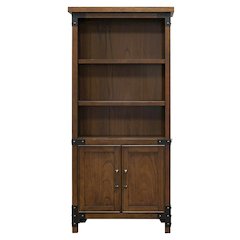 Rustic Bookcase With Doors, 3 Adjustable Shelves, Fixed Shelf, Brown