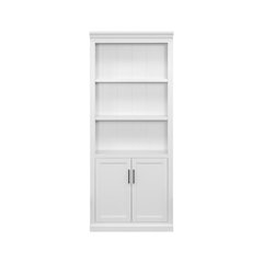 Modern Wood Lower Doors Bookcase, Fully Assembled, 3 Adjustable Shelves, White