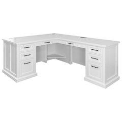 Wood L-Desk & Return, 6 Drawers, 2 Locking Files, Power Center, White