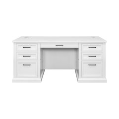 Wood Double Pedestal Executive Desk, 7 Drawers, 2 Locking Files, White