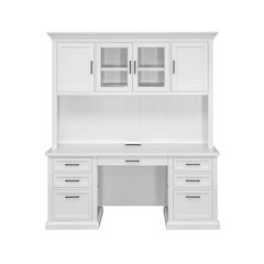 Storage Hutch, Glass & Wood Doors, Adjustable Shelves, White