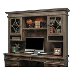 Wood Hutch with Glass Doors, 3 Adjustable Shelves, 2 Open Compartments, Gray