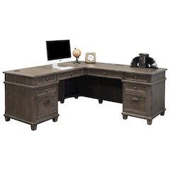 Wood L-Desk & Return, 5 Drawers, 2 File Drawers, Power Center, Gray