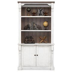 Rustic Wood Bookcase With Doors, 3 Adjustable Shelves, Fixed Shelf, White/Cherry