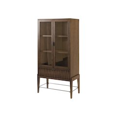 Glass Door Bookcase with Storage Drawer and Adjustable Shelves, Brown Finish