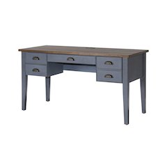 Farmhouse Half Pedestal Executive Desk, 4 Drawers, Power Center, Blue