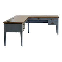 Wood Half-Pedestal Writing Desk and Return, 5 Drawers, Sit/Stand Return, Blue