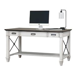 Wood Writing Desk, 3 Utility Drawers, Power Center, Charging Shelf, White