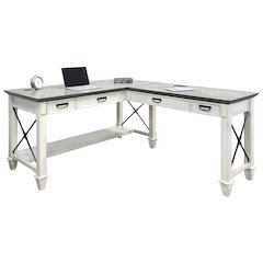 Wood Open L-Desk and Return, 4 Drawers, Power Center, White