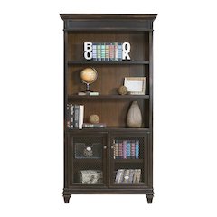 Wood Bookcase With Doors, 3 Adjustable Shelves, Fixed Shelf, Black