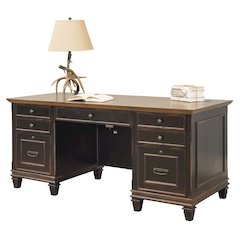 Wood Double Pedestal Desk, 7 Drawers, Locking File, Black