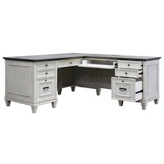 Wood L-Desk & Return, 8 Drawers, 2 Locking Files, Power Center, White