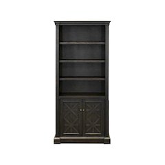 Wood Bookcase With Doors, Fully Assembled, 3 Adjustable Shelves, Brown Finish