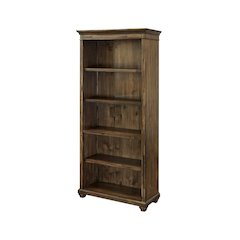 Wood Bookcase With Doors, 3 Adjustable Shelves, Fixed Shelf, Brown