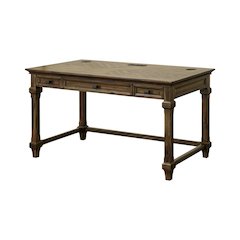 Traditional Wood Writing Desk, 3 Drawers, Power Center, Brown