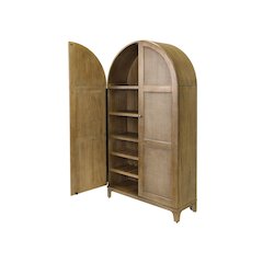 Coastal Arch Bar Cabinet, Fully Assembled, 2 Doors, Wine Storage, Brown