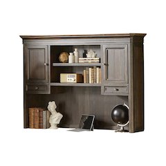 Executive Desk Hutch with Wood Doors, Adjustable Shelves, Brown