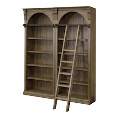 8 Foot Bookcase Wall, Ladder, Adjustable Shelves, Brown