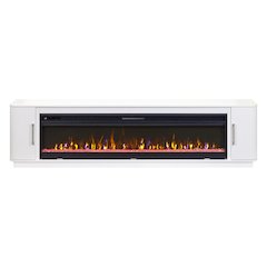 96-Inch Electric Fireplace Console, Infrared Heat, LED Flames, White