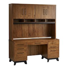 Modern Wood Credenza with Storage Hutch, Neutral Finish