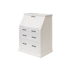 Modern Wood Drop-Lid Secretary Desk, Fully Assembled, White