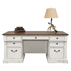 Durham Rustic Wood Double Pedestal Executive Desk, White