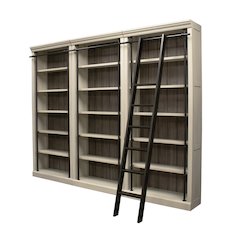 8' Tall Bookcase Wall With Ladder, Storage Organizer, Aged Chateau White