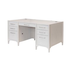 Wood Double Pedestal Executive Desk, Writing Table, Office Storage, White