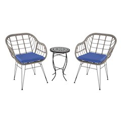 Faux Rattan Basket Chair Set With Mosiac Accent Table