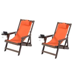 Canvas Sling Chair With Cup And Wine Holder (Set Of 2)