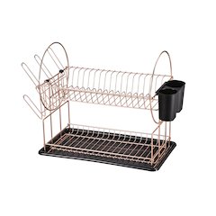 Stainless Steel 2-Tier Dish Rack With Dripping Tray (Rose Gold)