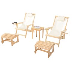Canvas Sling Chair With Cup And Wine Holder And Ottoman (Set Of 5)