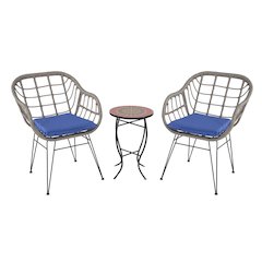 Faux Rattan Basket Chair Set With Mosiac Accent Table