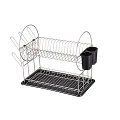 Stainless Steel 2-Tier Dish Rack With Dripping Tray (Silver)