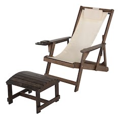 Canvas Sling Chair With Cup And Wine Holder And Ottoman