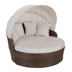 Canopy Daybed Outdoor Backyard Patio Furniture Light Brown Wicker