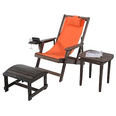 Canvas Sling Chair With Cup And Wine Holder And Ottoman (Set Of 3)