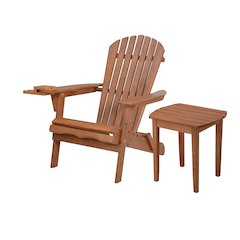 Foldable Adirondack Chair With Cup Holder With End Table