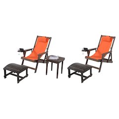 Canvas Sling Chair With Cup And Wine Holder And Ottoman (Set Of 5)